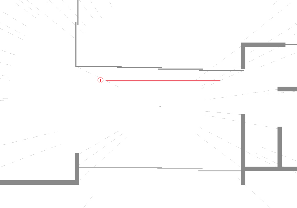 図2 床の線を赤線①を基準に描き込む